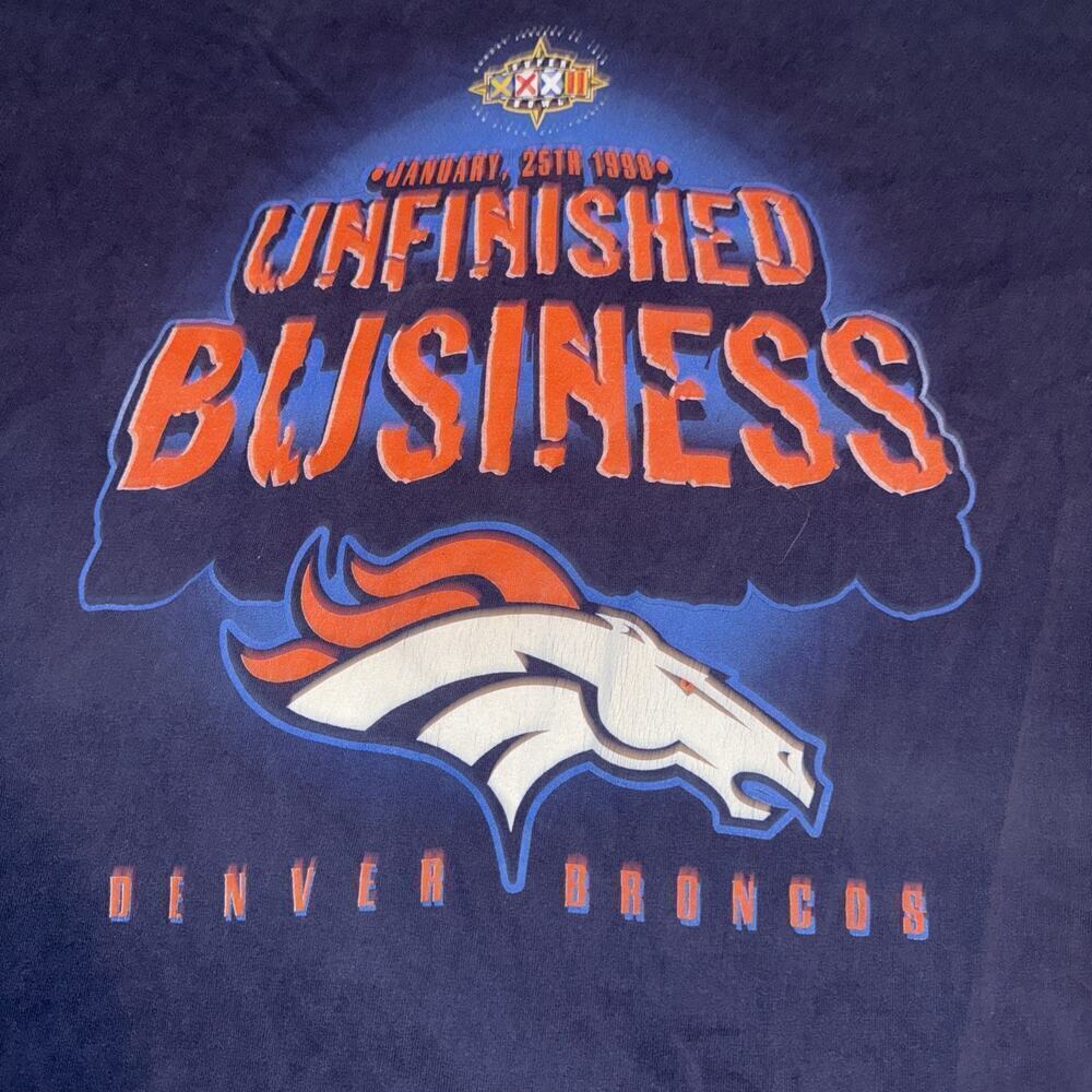 Vintage Denver Broncos Shirt Mens XXL Blue Pro Player Unfinished Business - Picture 2 of 6